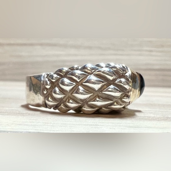 Designer Dian Malouf Sterling Silver & 14K Yellow Gold Textured Dome Ring,Size 7 - Picture 5 of 11